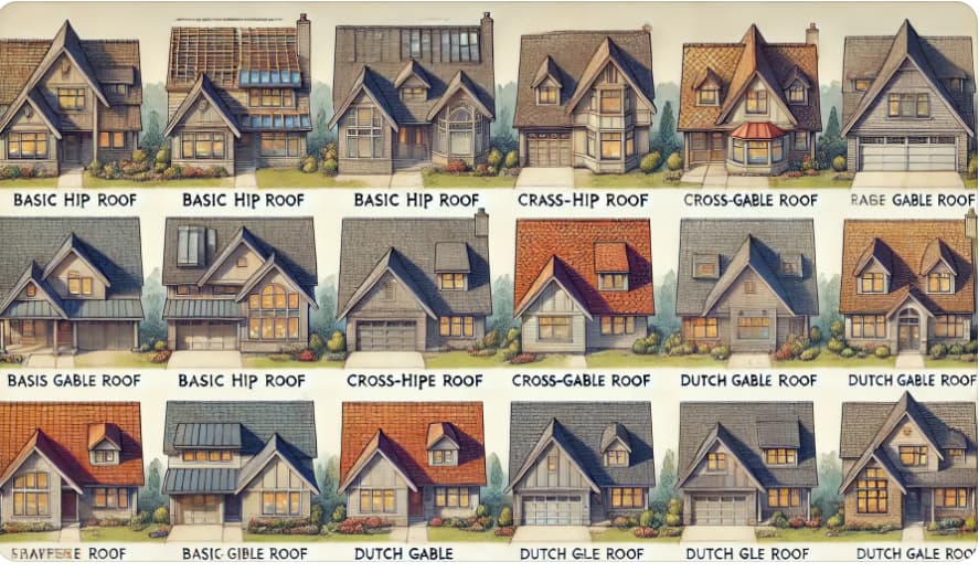 Types of hip and gable roofs